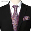 Mens Wedding Party Waistcoat Men 3pcs Vest Necktie Handkerchief Set Brand Elegant Paisley Dress Vests Chaleco Hombre 210522