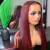 Peluca de pelo sintético Frontal de encaje 13x4 de densidad 150 para mujer nueva peluca con malla Frontal recta brasileña colorida roja prearrancada 9047065