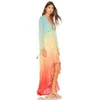 Mode-femmes été robe bohème impression dégradé élégant Maxi Patchwork arc-en-ciel couleur fête volants doux Vestidos