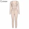 Cutenew Sexy V-Neck Hollow Out Two Piece Set Women 2021 Spring Bandage Crop Tops+Stretchy Pants Outfit Fashion Casual Streetwear Y0625