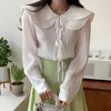 Nomikuma Vrouwen Blouse Korean Double Peter Pan Collar Hit Color Shirt Causal Sweet Tie Top Tops Spring Nieuwe Blusas Top 6G251 210427