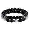 Perlen Stränge 8mm Schwarz Stein Perlen Armband Kupfer Ball 2 teile/satz Männer Frauen Armband Pulseira Herren Schmuck Pulseras armbänder Homme Bijoux F