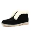 Buty 2021 Kostki Cow-Suede-Skóra Casual Natural-Futro Ciepłe Zimowe Slip-on Snow Damskie Mokasyny Plus Rozmiar 43