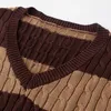PUWD vintage vrouwen v-hals streep losse truien truien herfst mode dames streetwear gebreide Y2K meisjes chique knitwear 211123