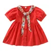 Mädchen Kleid Sommer Mode Party Prinzessin Red Krawatte Kinder Kleidung Kurzer Rock Nette heiße Art Kinder Mädchen Kleid Großhandel Q0716