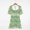 Backless Çiçek Baskı Şifon Elbise Kadın Fırfır Yaz Rahat Plaj Boho Stil Çiçek Vintage Vintage 210427