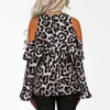 Kvinnors Blusar Skjortor Kvinnor Leopard Tryckt 2022 Vår Höst Bohemian Ladies Sexig Av Skulder O Neck Flare Sleeve Toppar Casual Blusas