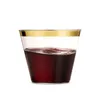 Cups & Saucers 6pcs 9OZ Gold Rimmed Plastic Disposable Cocktail Glasses Tumblers For Wedding Birthday Parties Bridal Showers