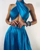 Femmes Satin Crop Tops Chic High Street Couleur Solide Creux Croix Halter Débardeurs Summer Party Club BacklTie Up Tops X0507