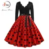 Nuove donne manica lunga vintage vestito a pois pin up gotico inverno capodanno abiti da festa plus size 3xl nero abiti y1204