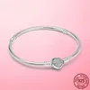 925 Sterling Silver Heart Snake Chain Bransoletka dla kobiet Fit Original Charm Koraliki Biżuteria Prezent