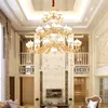 Villa large chandeliers duplex living room long chandelier luxury crystal lamp European big chandelier hotel staircase lamps