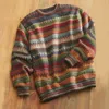 Sweater Men Spring Autumn Printed Knitted Tops Long Sleeves Retro Casual Style Stripe Pullover Jumpers Male Warm 210812