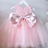 1 jaar baby meisje jurken baby roze kant kralen doopsel prinses jurk peuter meisje bruiloft pasgeboren doopstoga G1129