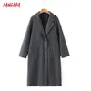 Tangada Women Winter Gray Thick Woolen Coats With Button Loose Long Sleeves Pocket Ladies Elegant OverCoat 2Z18 211130