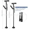 Aluminiumlegeringshänder på handlarm Elderly Crutch Trekking Poles Stretch Fold Four Feet Walking Stick LED Light 454 x2