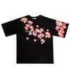 Summer High Quality Cherry Blossom Print Chemise à manches courtes surdimensionné coton hip hop romantique hommes et femmes couple t-shirt 210623