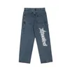 Automne streetwear rétro hip-hop lettre broderie jeans ample jambe droite pantalon large jambe pour hommes et femmes couples 220308