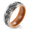 8mm Mountain Scene Ring Brushed Wooden Mens Wedding Band Olive Pure Anniversary 211217