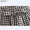 Zevity Women Vintage Plaid Print Sommarpapper Bag Kjolar Shorts Kvinna Chic Bow Bundet Sashes Pantalone Cortos P1132 210603