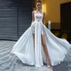 Мода Линия Свадебное платье Пляж Холтер Вывес Без Рукавов Летние Boho Свадебные платья Сексуальная Без спинки Сплит Сплит Аппликационный Кружевной Брак Робин де Марие