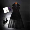 HIGH QUALITY Fashion Summer Designer Runway Dress Women's Sleeveless Gauze Patchwork Black Dresses Vestidos 210520