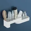 Étagère de salle de bain d'angle Shampooing Cosmétique Douche Mural Cuisine Support de rangement Accessoires de bain rotatifs sans couture 210423