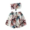 Women Two Piece Sets Summer Leaf Print Sexy Bra Bow Crop Tops + Elastic Waist Wide Leg Shorts Suit Fashion Ladies Outfit 210525
