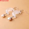 WOJIAER Dangle Hook Moon Earrings Natural Stone Pearl Bead Pendant Earring's Charms Reiki Women Horn Shaped Hanging Jewelry BO947