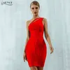 Adyce New One Shoulder Summer Women Bodycon Bandage Dress Sexy Hollow Out senza maniche Midi Celebrity Runway Party Club Dress 210323