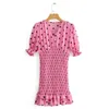 Vårkvinnor Polka Dot Print Cascading Ruffle Hem Slim Mini Klänning Kvinnor Lantern Sleeve Kläder Casual Lady Vestido D7368 210430