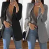 Autumn Fashion Blazer Jacket Women Casual Notched Collar Pockets Long Sleeve Work Suit Coats Office Lady Solid Blazers Plus Size 210507