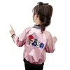 Teeny Girls Pu Shiny Bomber Jacka Spring Fall Broderade Baseball Girl Kids OuterWear Toppar Outfits Windbreaker Coat 211011