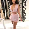 seksowna różowa rhinestone mini sukienka
