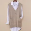Women's Spring Autumn Cashmere Knitted Vest Both Sides Split Loose Sweater Waistcoat Female Pullover Sleeveless Tops 210917