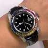 클래식 시계 캔디 컬러 다이아몬드 남성 시계 자동 기계식 40mm 무지개 베젤 비즈니스 패션 손목 시계 Montre de Luxe