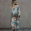 Bohemian Baskılı Uzun Kimono Hırka Beyaz Pamuk Tunik Artı Boyutu Beachwear Boho Kadınlar Tops Ve Bluz Vintage Gömlek A229 210719