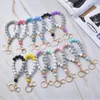 Porte-clés en perles de bois multicolore en Silicone, grand cercle en acrylique, accessoires pour femmes