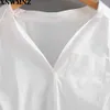 Kvinnor Poplin Shirt Johnny Collar Långärmad Asymmetrisk Hem Button-Up Front Kvinna Top Mujer 210520