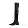 Prova Perfetto 2022 Höst Vinter Sexig över knäet Lång Stövlar Nattklubb Sequined Pointed Toe Women Boots Bling Fashion S8it #