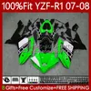 Molde de injeção verde preto 100% apto para o corpo yamaha yzf1000 yzf-r1 yzf r1 1000cc 2007-2008 bodywork 91no.115 yzf r 1 1000 cc 2007 2008 yzf-1000 yzfr1 07 08 kit de justo