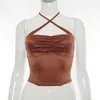 Sexy Sólida Lace Up Curva Halter Ruched Crop Top Moda Zipper Sem Mangas Sem Encosto Tubo Tops Feminino Streetwear Mulheres 210517