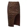 InstaHot, falda Sexy de leopardo para mujer, ropa informal con abertura lateral de cintura alta, moda de otoño 2020, faldas informales ajustadas Vintage con estampado de animales X0428