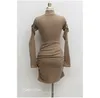 WOMENGAGA Korea Spring Mini Dres's Turtleneck Temperament Elegant Long Sleeve Slim Pleated Bottom Dresses XC8N 210603