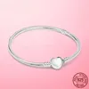 Pulseira Bracelet Femme 925スターリングシルバーハートスネークチェーンブレスレット用オリジナルチャームビーズジュエリーギフト