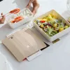 Boîte à lunch Couverture Portable Conteneur de nourriture Pique-nique Bureau Compartiment étanche École avec bois 210423