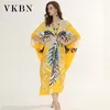 vkbn春の夏のドレス女性の高品質の産業のための服用バットウィングスリーブVネック大きいサイズ210507
