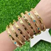 5 uds 2021 brazalete de diseño abierto dorado moderno con circonita arcoíris en forma de ojo para mujer