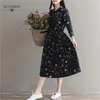 Mori Girl Vintage Midi Jurken Dames Lente Herfst Vestidos Longo Vrouwelijke Lange Mouw Bloemen Gedrukt Chiffon Geplooid 210520