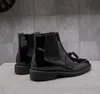 Botas Retro de invierno con punta en pico para hombre, botas Chelsea negras con flecos, botines negros de cuero genuino hechos a mano para hombre